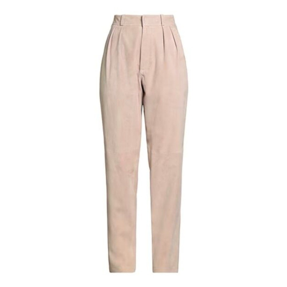 Ralph Lauren Purple Label Tan Lamb Suede Double Pleated Pants Made Italy Women 8